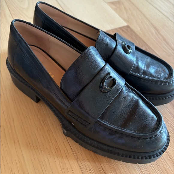 Coach Black Leather Loafers - Picture 1 of 4